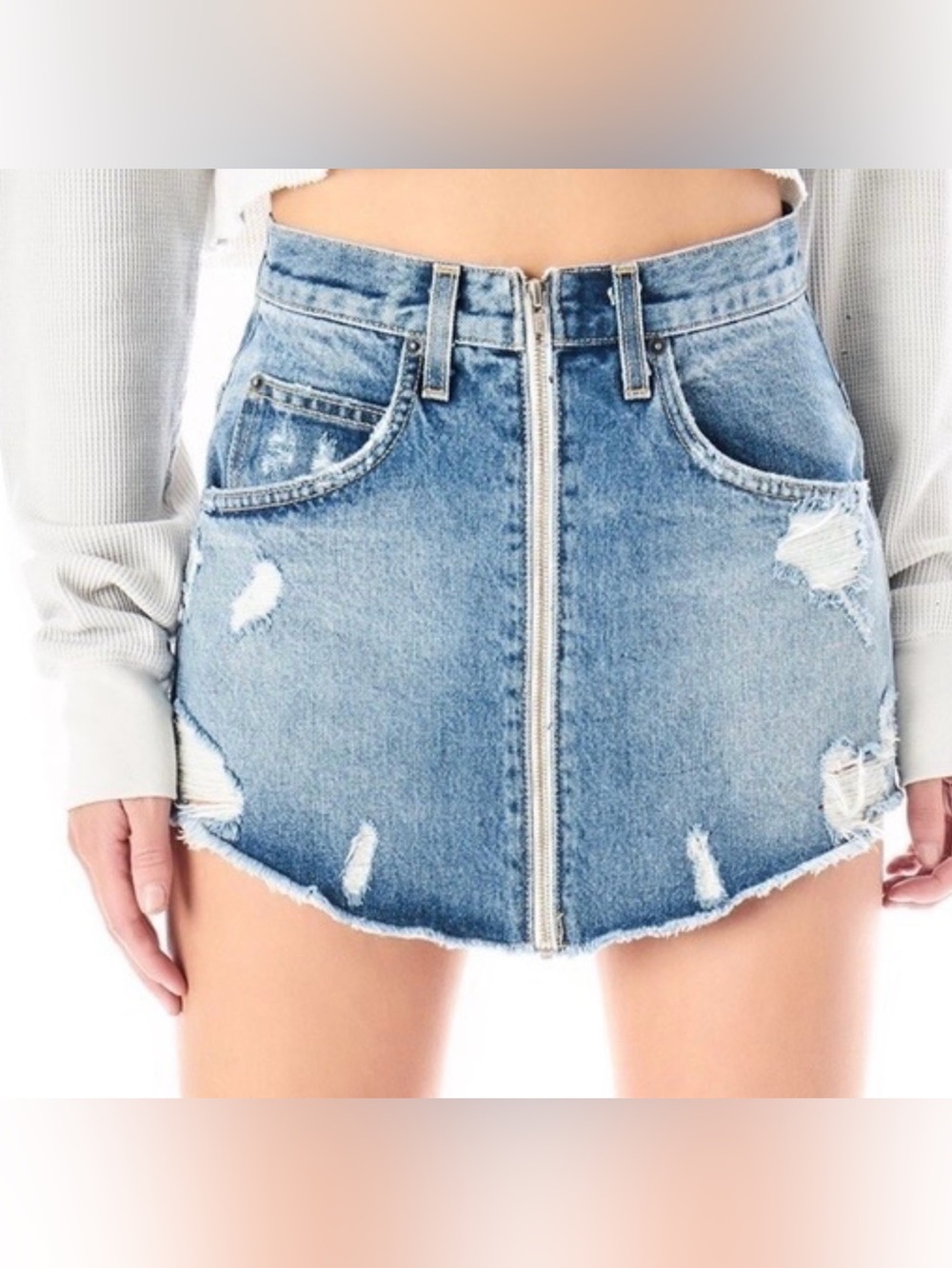 Carmar Light Wash Distressed Zip-Front Denim Mini Skirt size 29